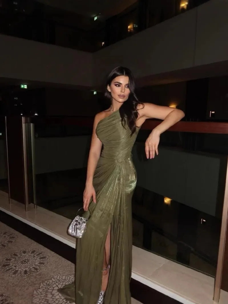 One-Shoulder Draped Maxi Dress