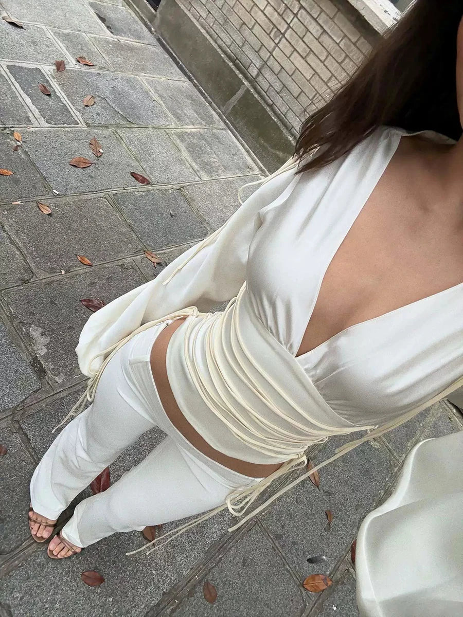 Satin Lace-Up Blouse