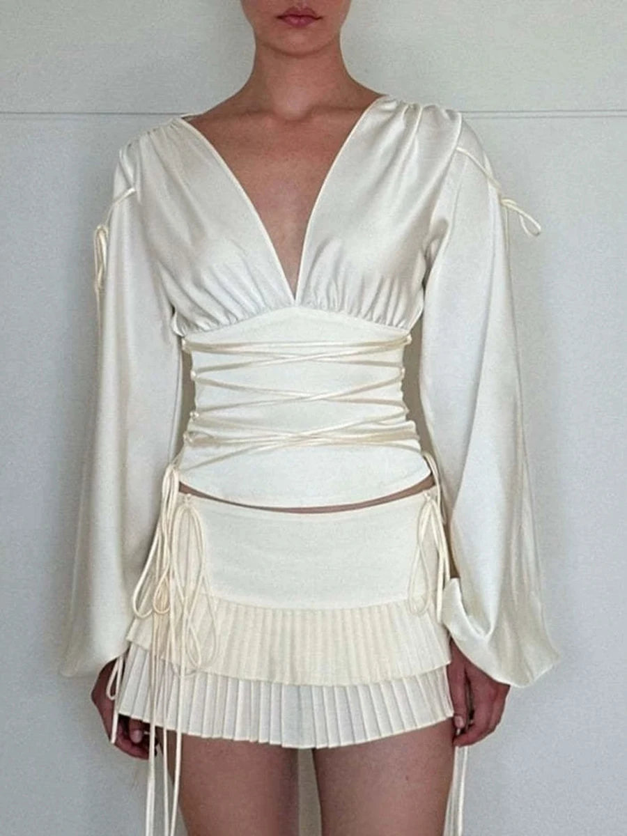 Satin Lace-Up Blouse