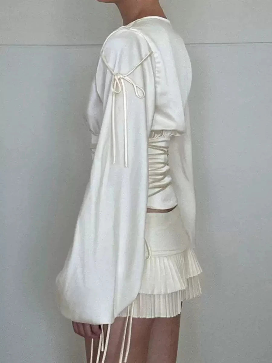 Satin Lace-Up Blouse