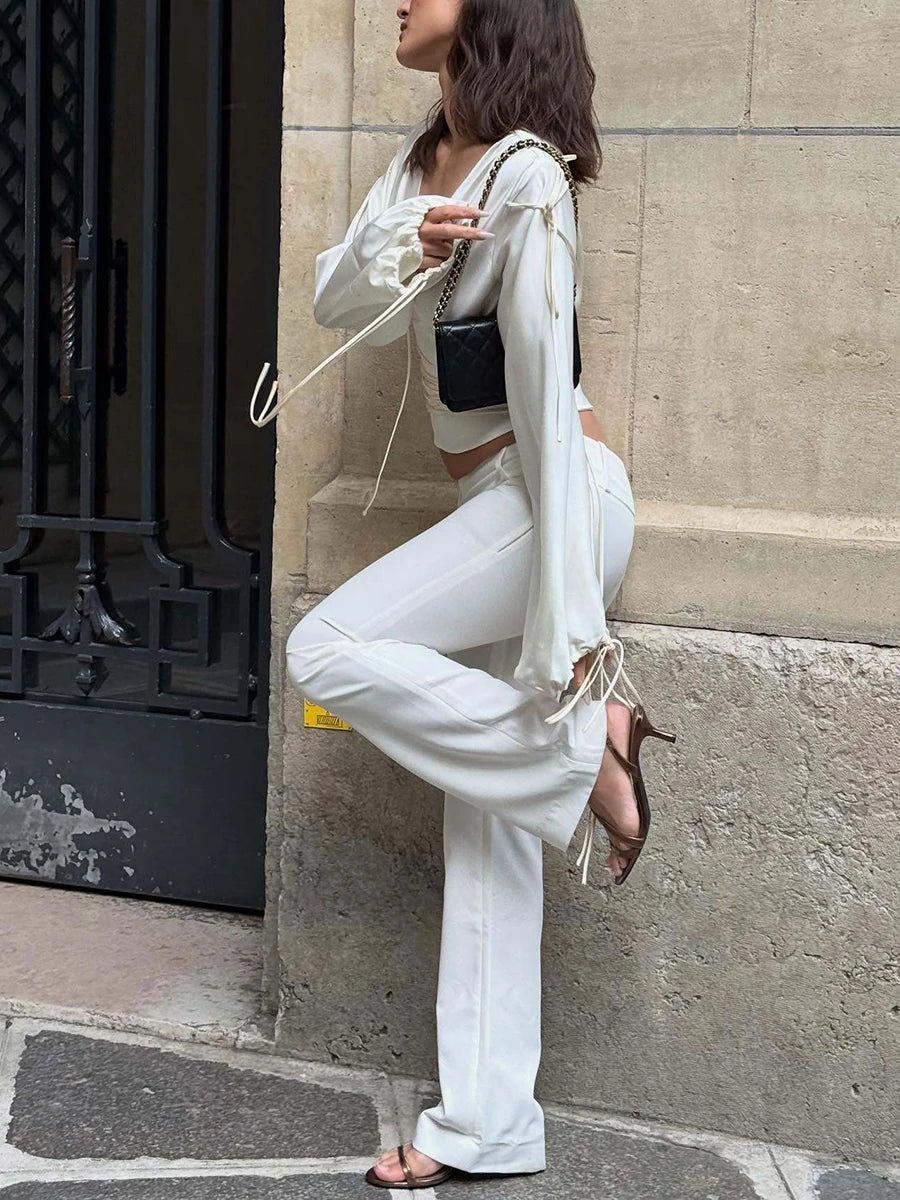 Satin Lace-Up Blouse