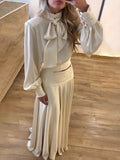 Silky Bow Blouse & Skirt Set