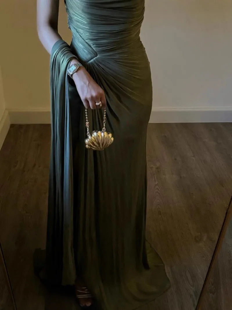 One-Shoulder Draped Maxi Dress