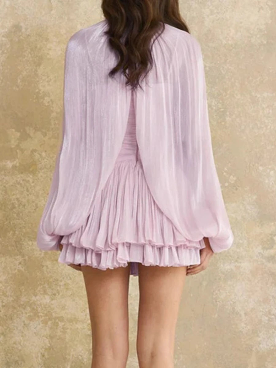 Pleated Chiffon Mini Dress