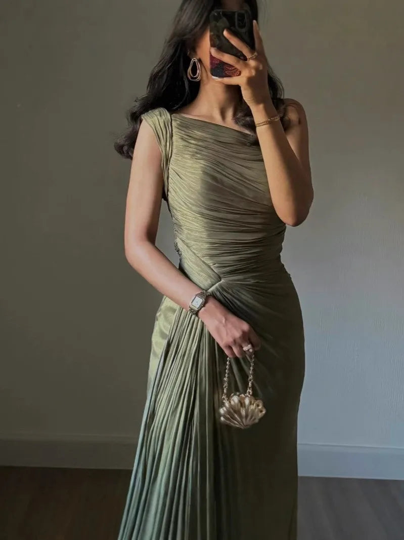 One-Shoulder Draped Maxi Dress