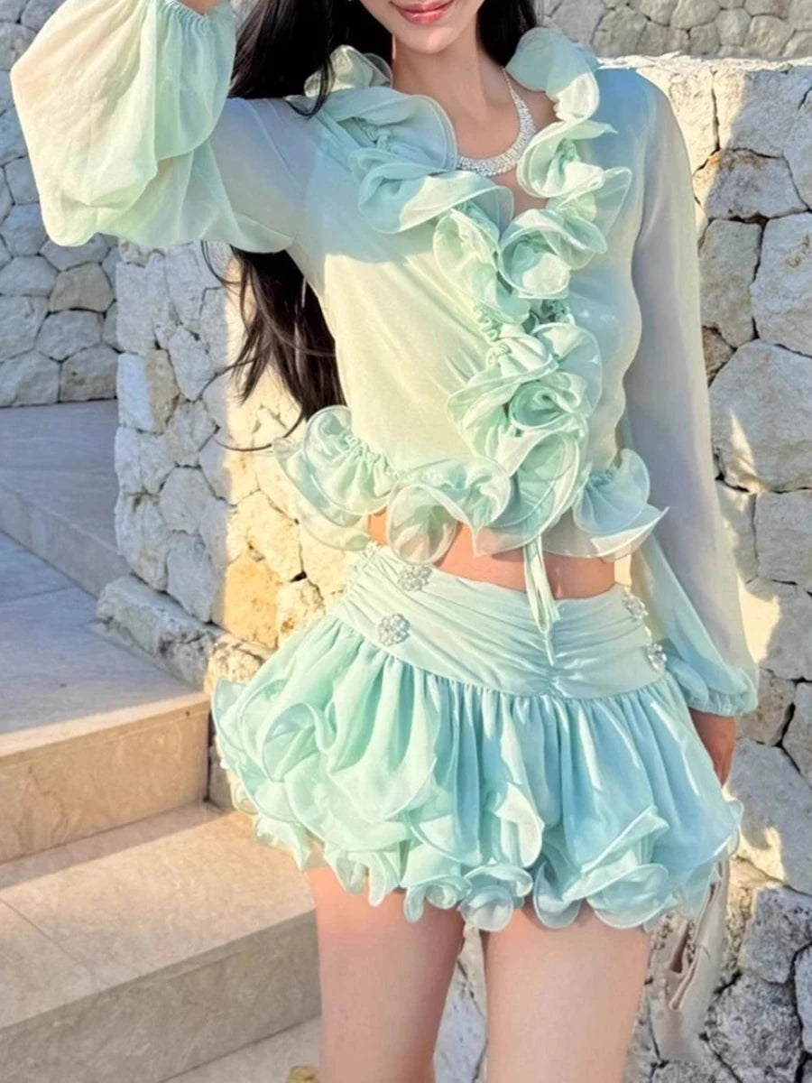 Mint Ruffle Two-Piece Set
