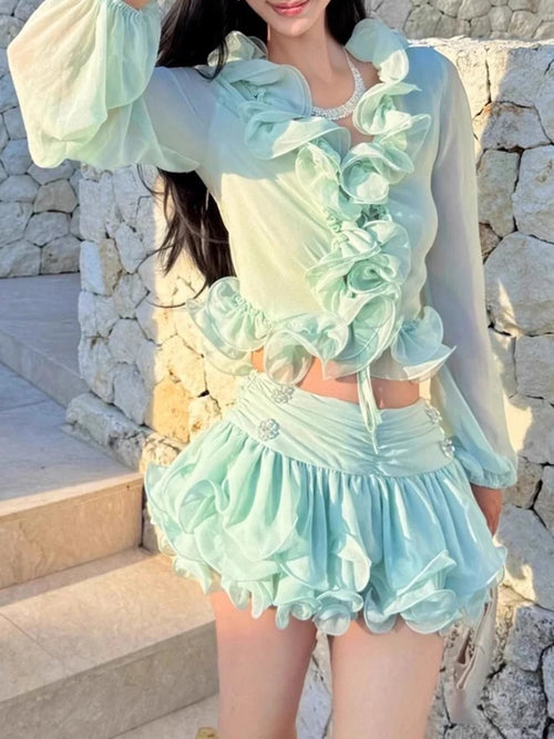 Mint Ruffle Two-Piece Set