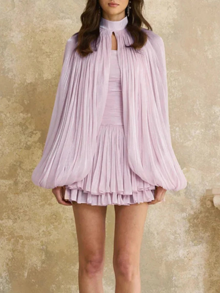 Pleated Chiffon Mini Dress