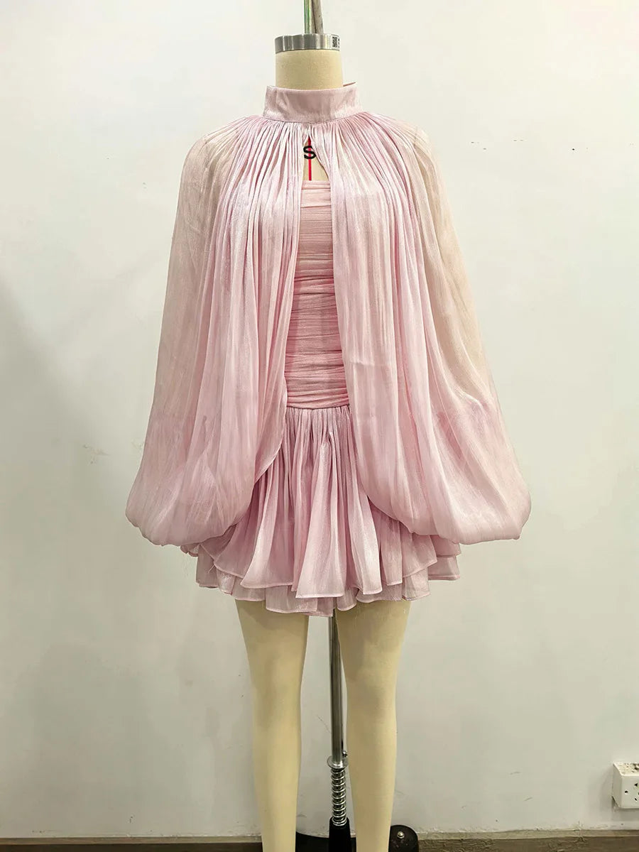 Pleated Chiffon Mini Dress